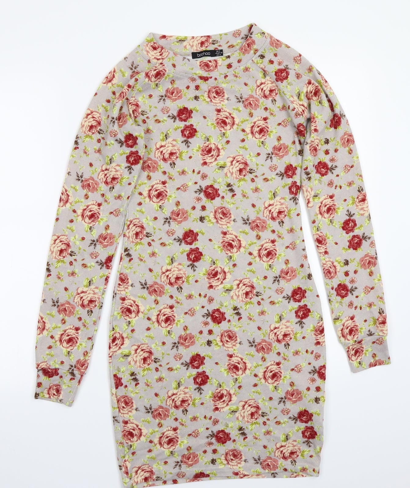 Boohoo Womens Grey Floral Rayon A-Line  Size 8