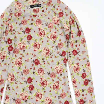 Boohoo Womens Grey Floral Rayon A-Line  Size 8