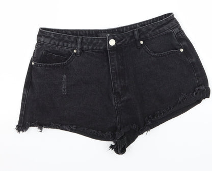 Missguided Womens Grey  Denim Hot Pants Shorts Size 10 - Distressed