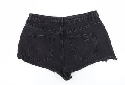 Missguided Womens Grey  Denim Hot Pants Shorts Size 10 - Distressed