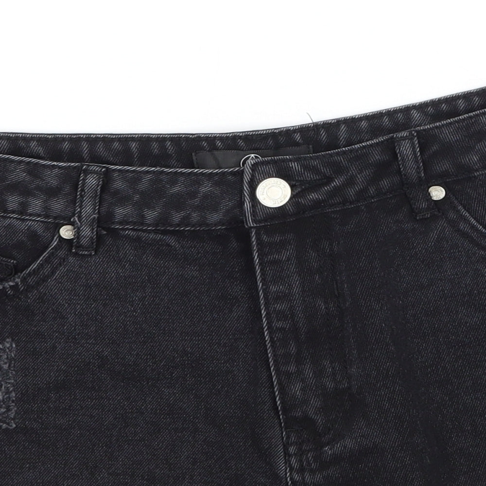 Missguided Womens Grey  Denim Hot Pants Shorts Size 10 - Distressed
