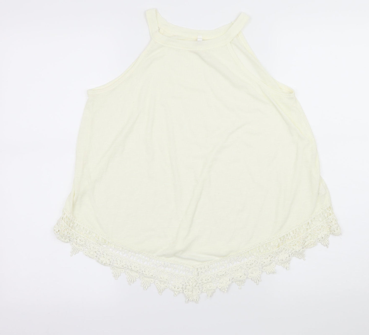 Poof! Womens Ivory  Jersey Basic Tank Size S  - Crochet Trim