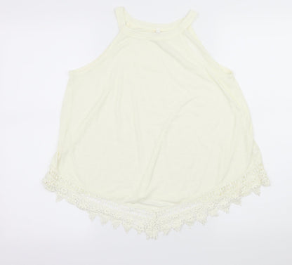 Poof! Womens Ivory  Jersey Basic Tank Size S  - Crochet Trim
