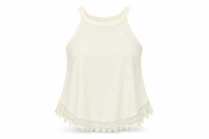 Poof! Womens Ivory  Jersey Basic Tank Size S  - Crochet Trim