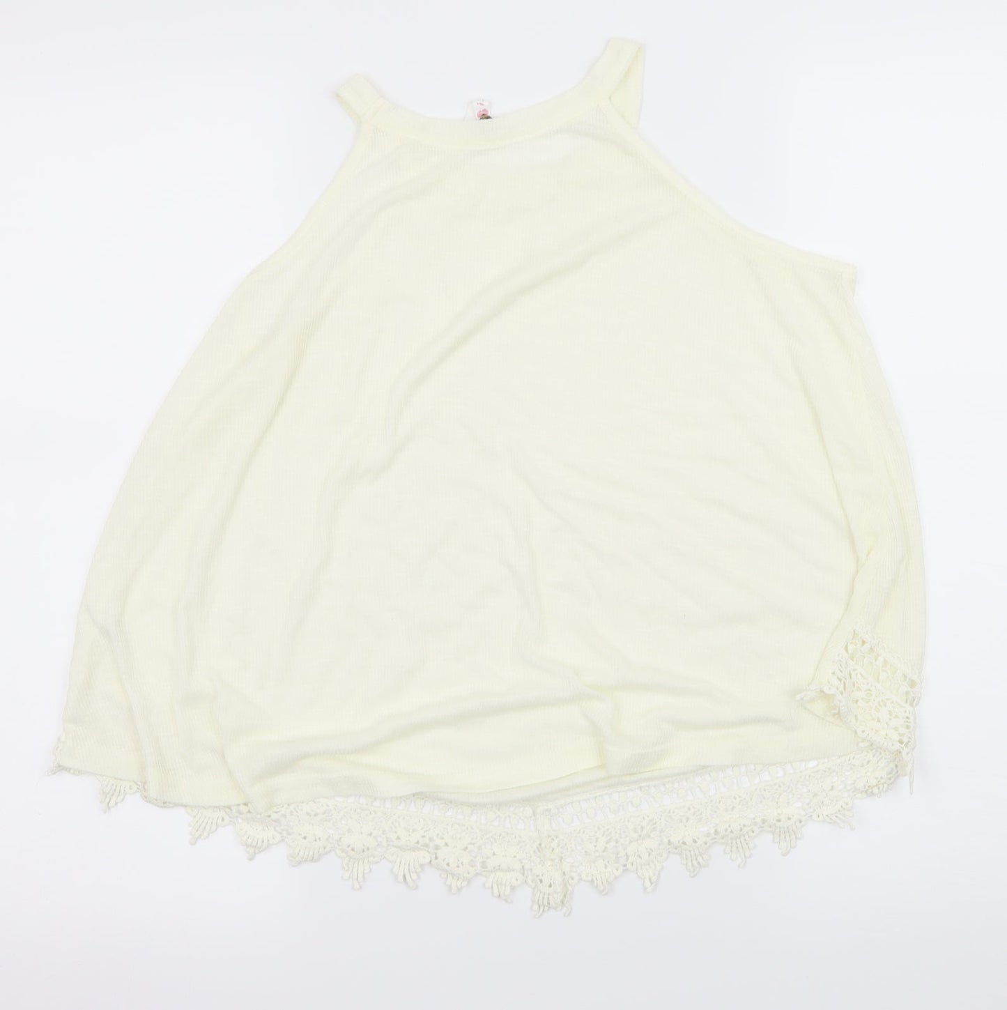 Poof! Womens Ivory  Jersey Basic Tank Size S  - Crochet Trim