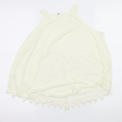 Poof! Womens Ivory  Jersey Basic Tank Size S  - Crochet Trim