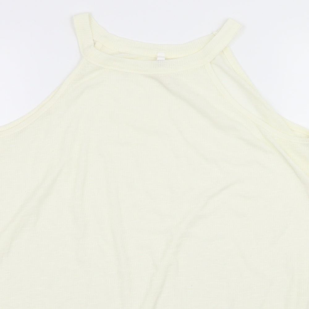 Poof! Womens Ivory  Jersey Basic Tank Size S  - Crochet Trim