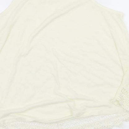 Poof! Womens Ivory  Jersey Basic Tank Size S  - Crochet Trim