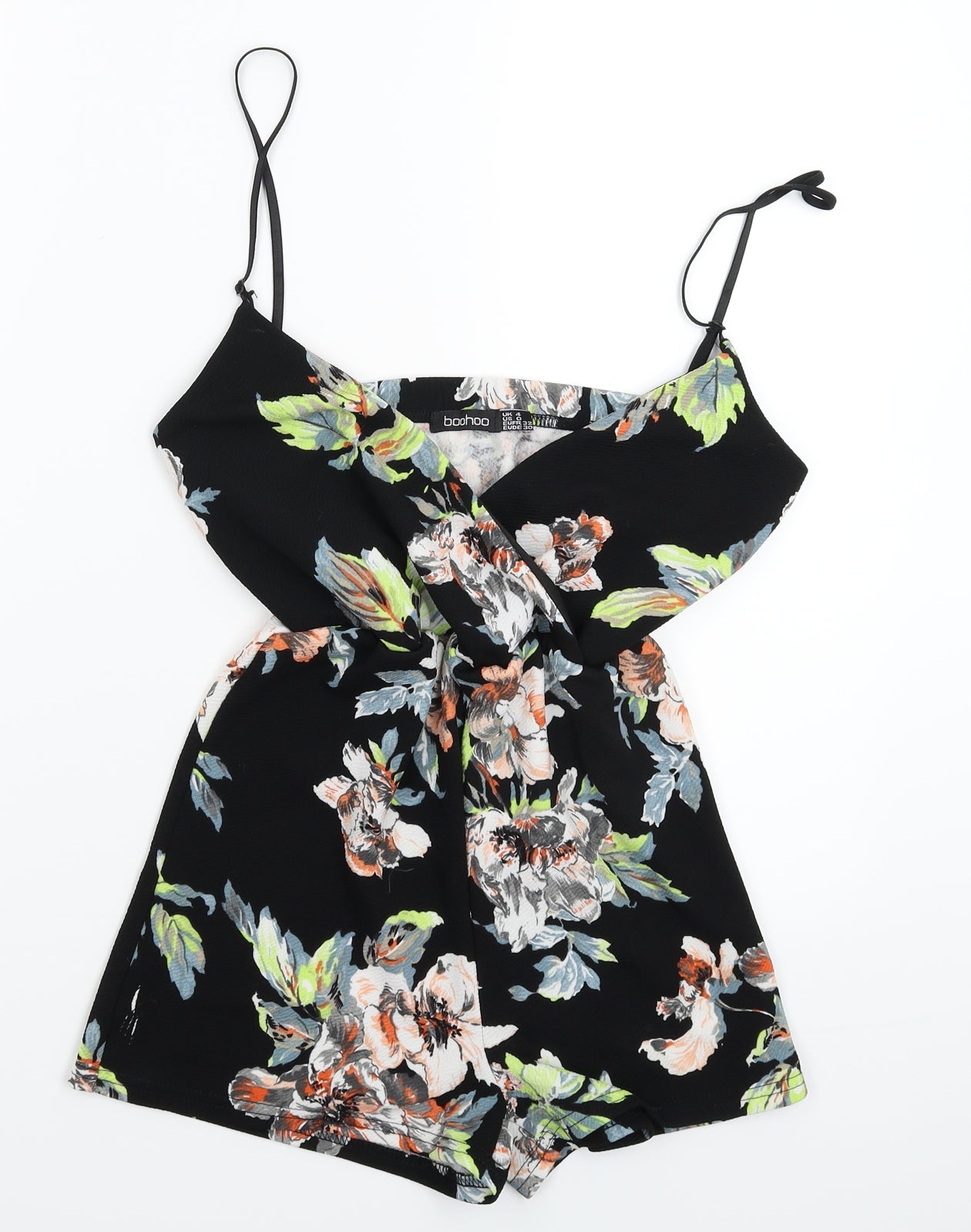 Boohoo Womens Black Floral  Jumpsuit One-Piece Size 4