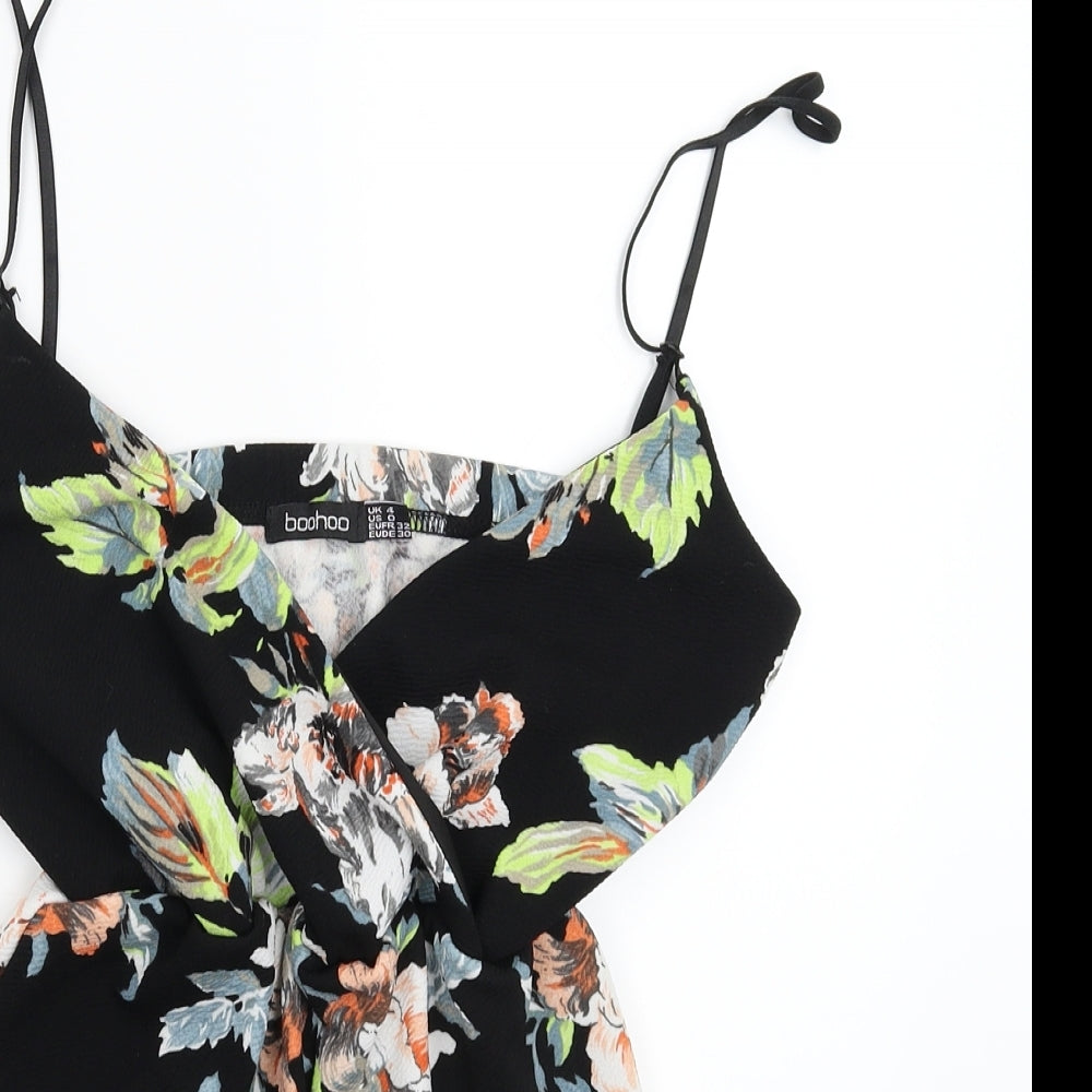 Boohoo Womens Black Floral  Jumpsuit One-Piece Size 4