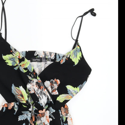 Boohoo Womens Black Floral  Jumpsuit One-Piece Size 4
