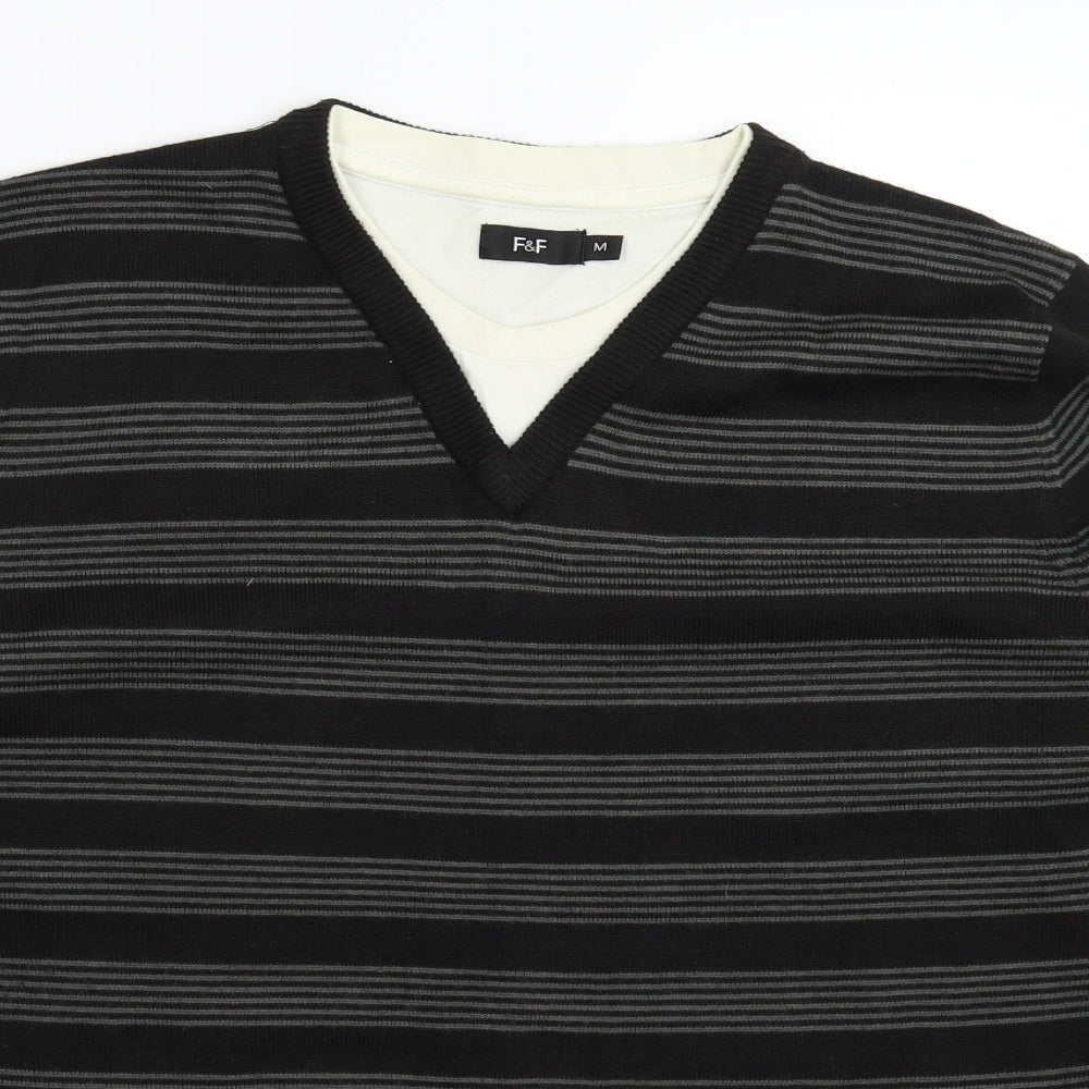 F&F Womens Grey Striped Knit Pullover Jumper Size M