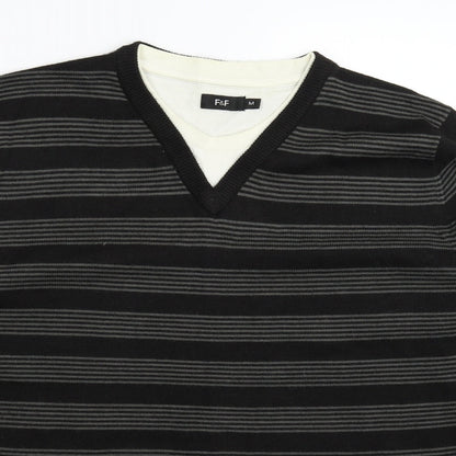 F&F Womens Grey Striped Knit Pullover Jumper Size M