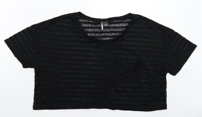 Womens UK Size L Sparkle & Fade Black Cropped T-Shirt