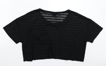Womens UK Size L Sparkle & Fade Black Cropped T-Shirt