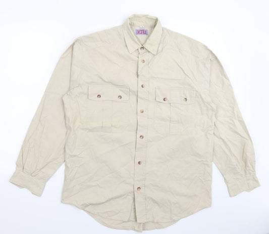 Mens UK Size S Preworn Beige  Button-Up Long Sleeve Casual Shirt