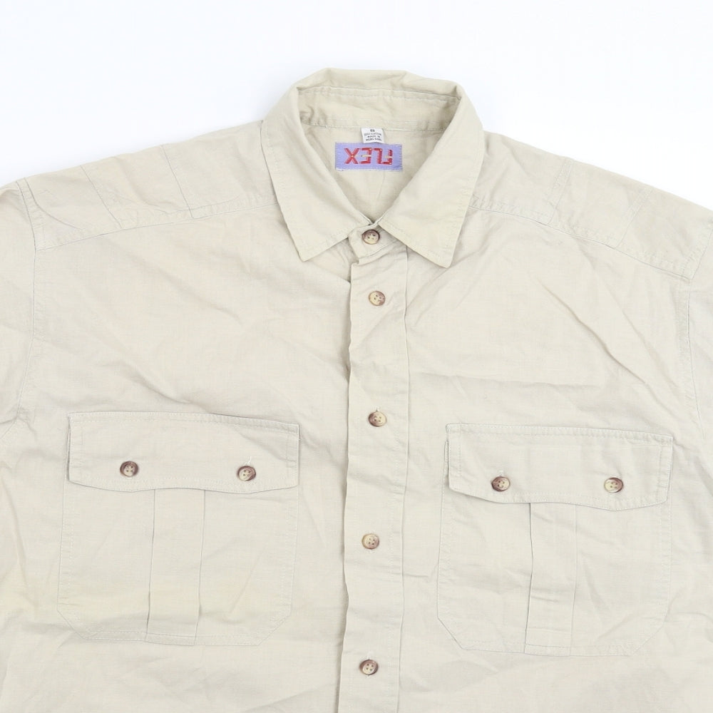 Mens UK Size S Preworn Beige  Button-Up Long Sleeve Casual Shirt