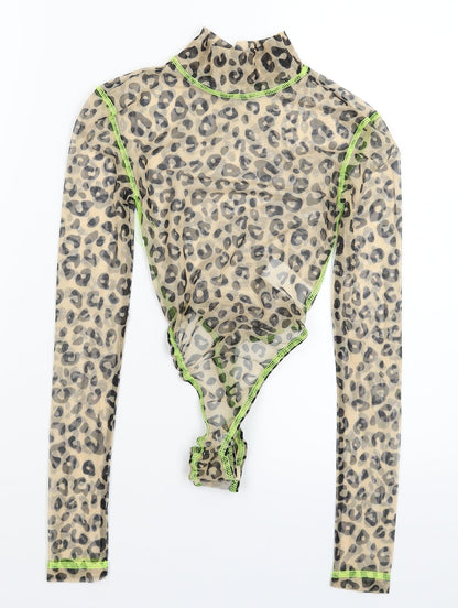 Oh Polly Womens Beige Animal Print  Bodysuit One-Piece Size 4