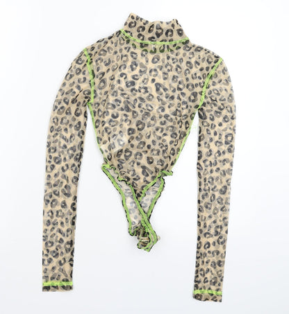 Oh Polly Womens Beige Animal Print  Bodysuit One-Piece Size 4