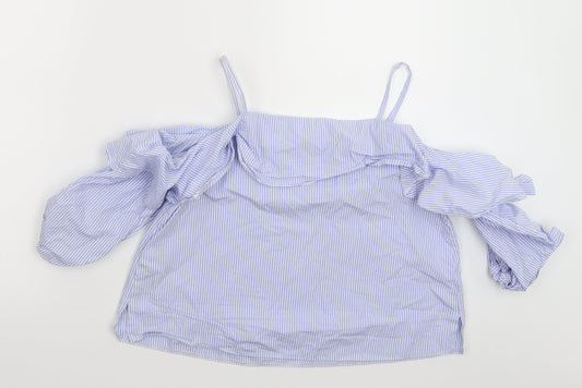 Topshop Womens Blue Striped  Basic T-Shirt Size 8
