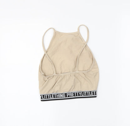 Womens UK Size 6 PRETTYLITTLETHING Beige Cropped T-Shirt