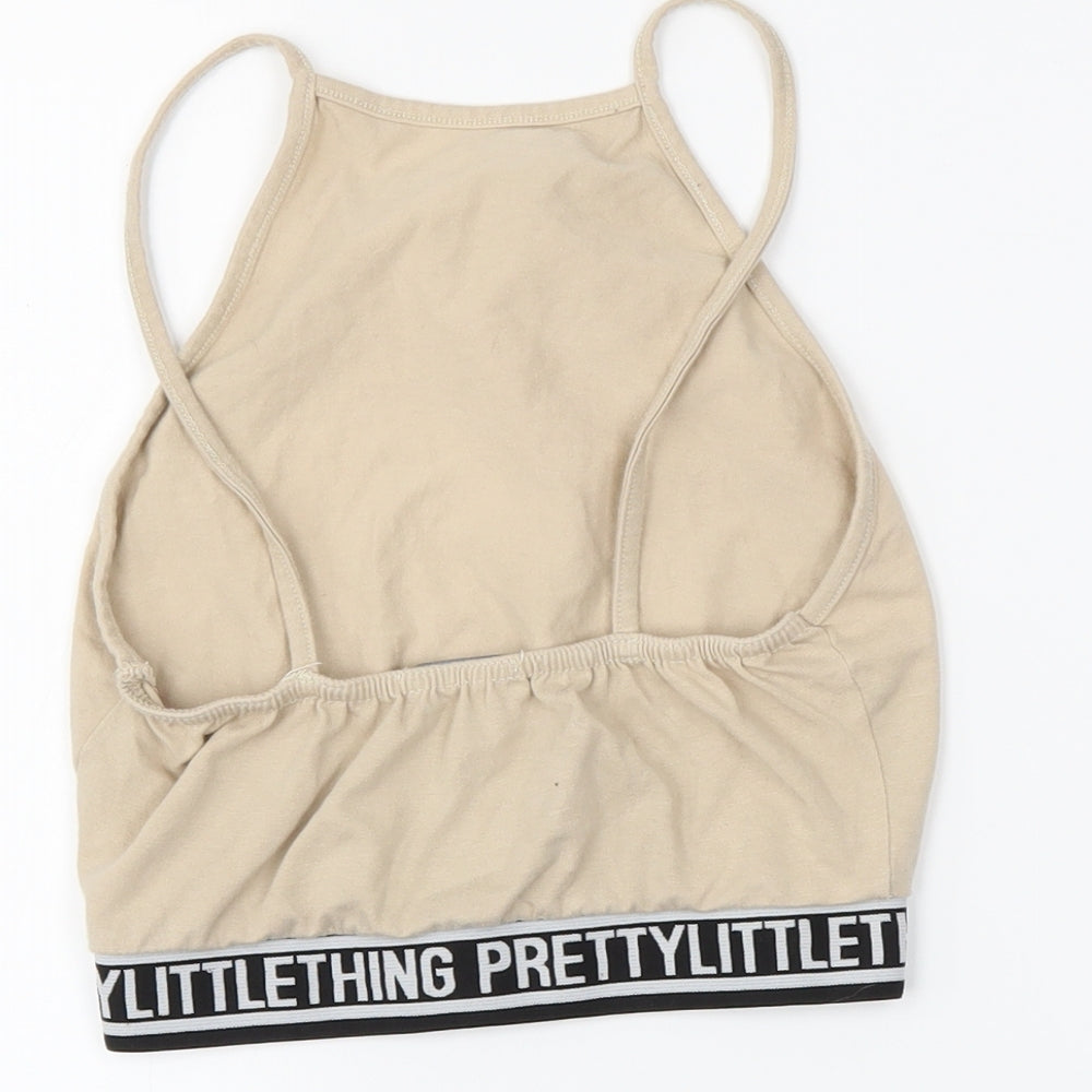 Womens UK Size 6 PRETTYLITTLETHING Beige Cropped T-Shirt