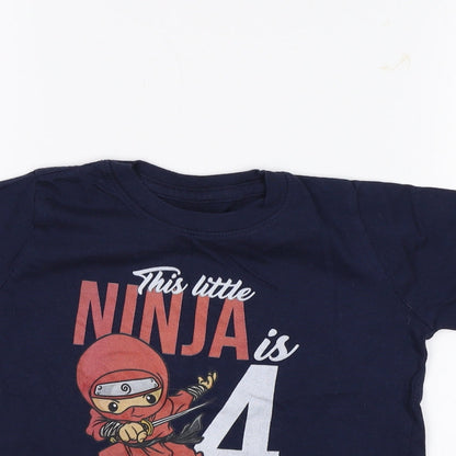 Matalan Boys Blue   Basic T-Shirt Size 4 Years  - This little ninja is 4