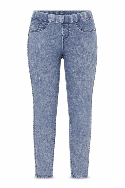 Front view of Denim & Co. women’s blue denim jegging jeans, size UK 4, 27-inch leg