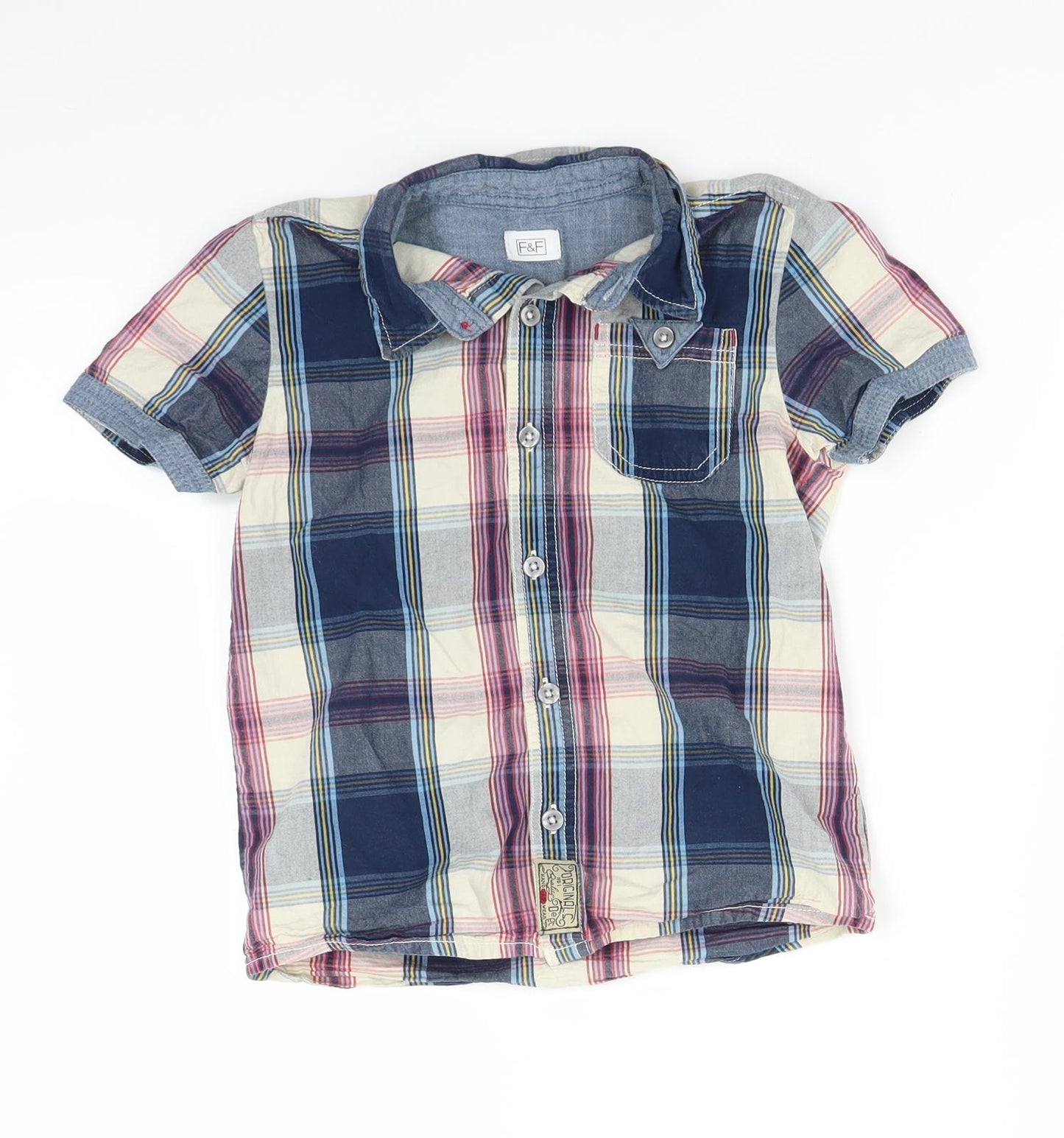 F&F Boys Beige Plaid  Basic Button-Up Size 5-6 Years