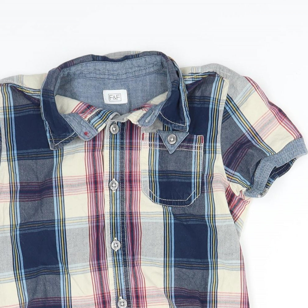F&F Boys Beige Plaid  Basic Button-Up Size 5-6 Years