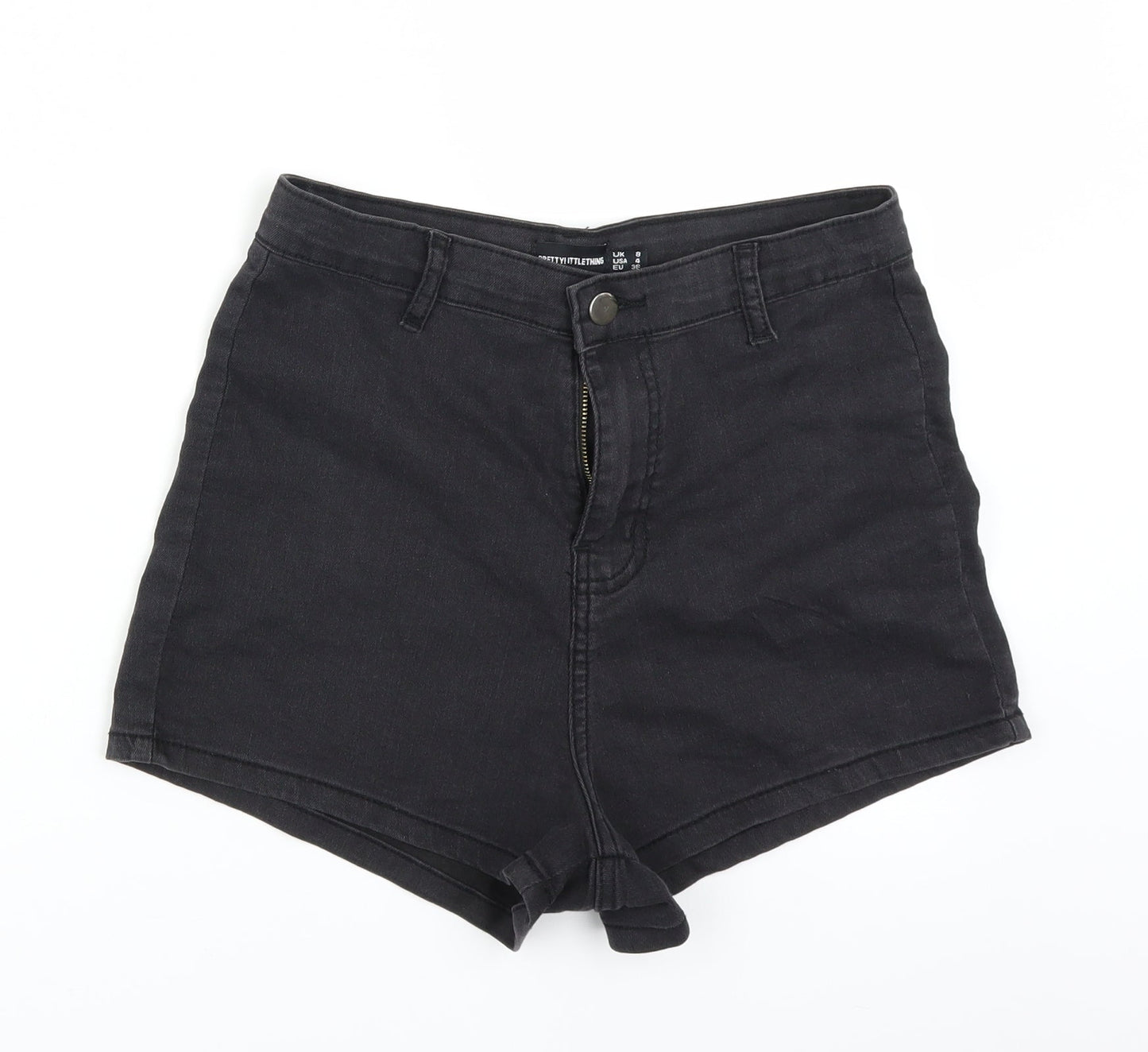 PRETTYLITTLETHING Womens Black  Denim Hot Pants Shorts Size 8