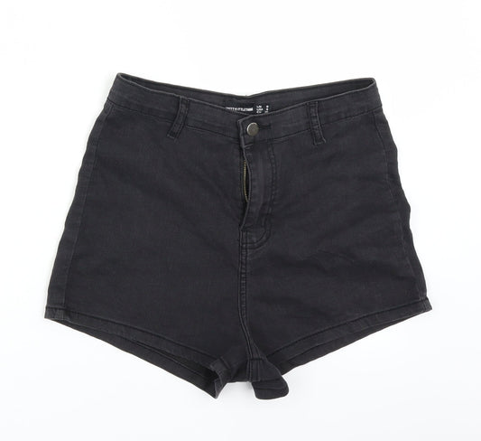 PRETTYLITTLETHING Womens Black  Denim Hot Pants Shorts Size 8