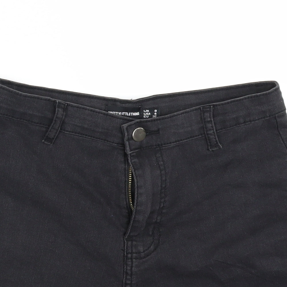 PRETTYLITTLETHING Womens Black  Denim Hot Pants Shorts Size 8