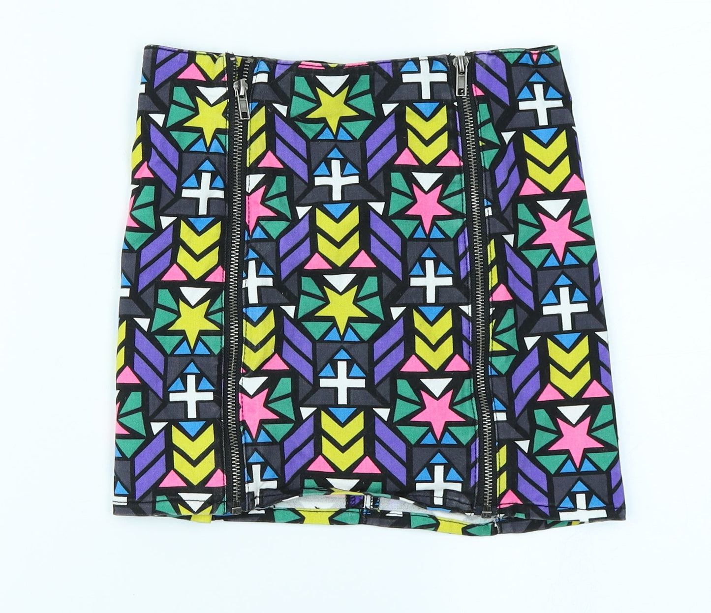 Divided Womens Green Geometric Denim A-Line Set Size 6