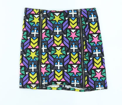 Divided Womens Green Geometric Denim A-Line Set Size 6