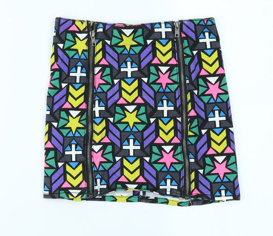 Divided Womens Green Geometric Denim A-Line Set Size 6