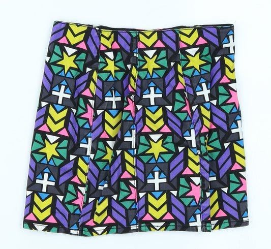 Divided Womens Green Geometric Denim A-Line Set Size 6