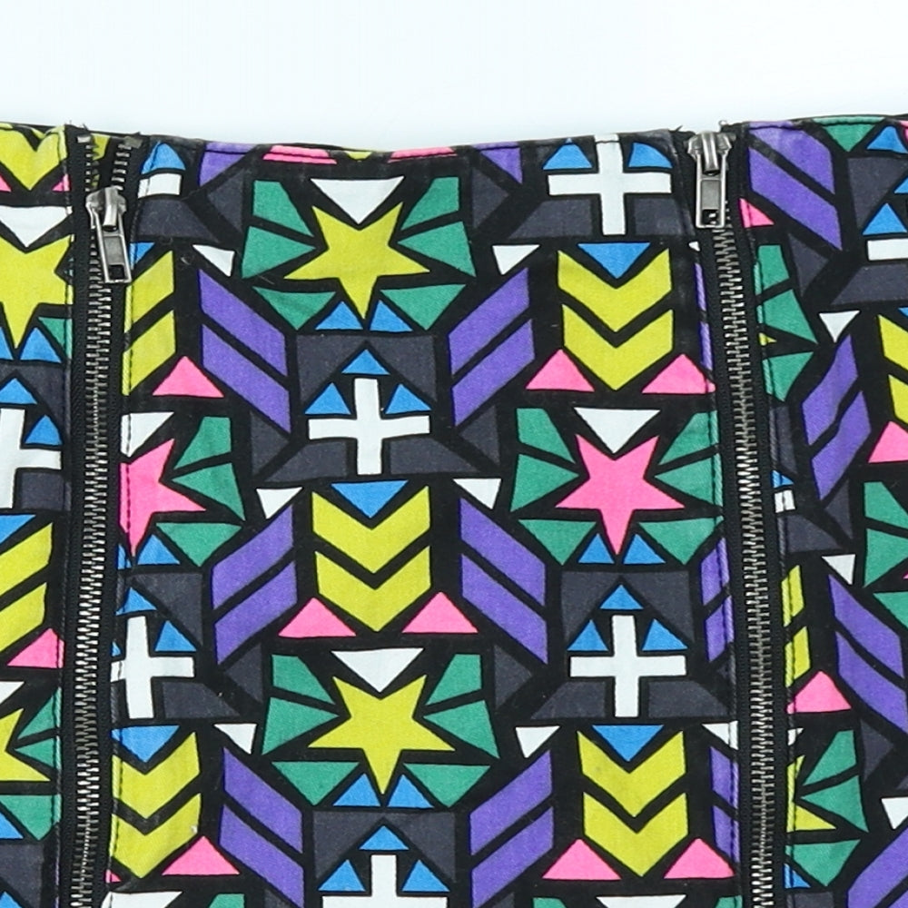 Divided Womens Green Geometric Denim A-Line Set Size 6