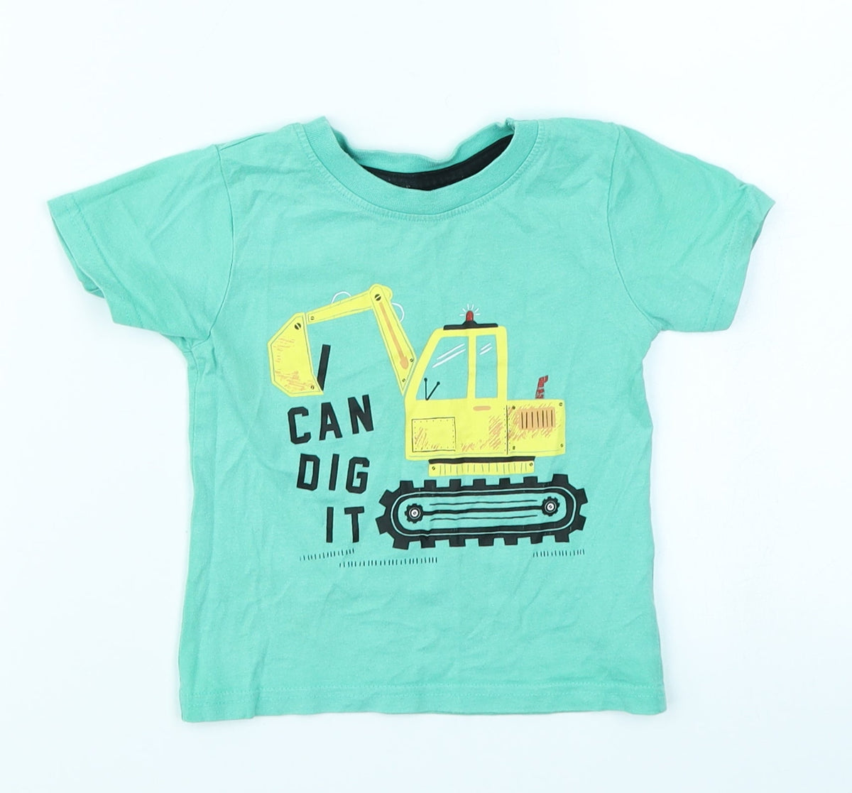 Front view of Primark boys’ green basic t-shirt, size 9-12, months