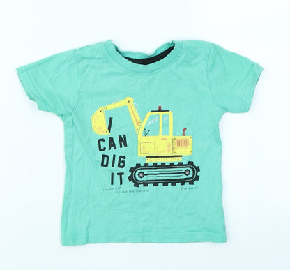 Front view of Primark boys’ green basic t-shirt, size 9-12, months