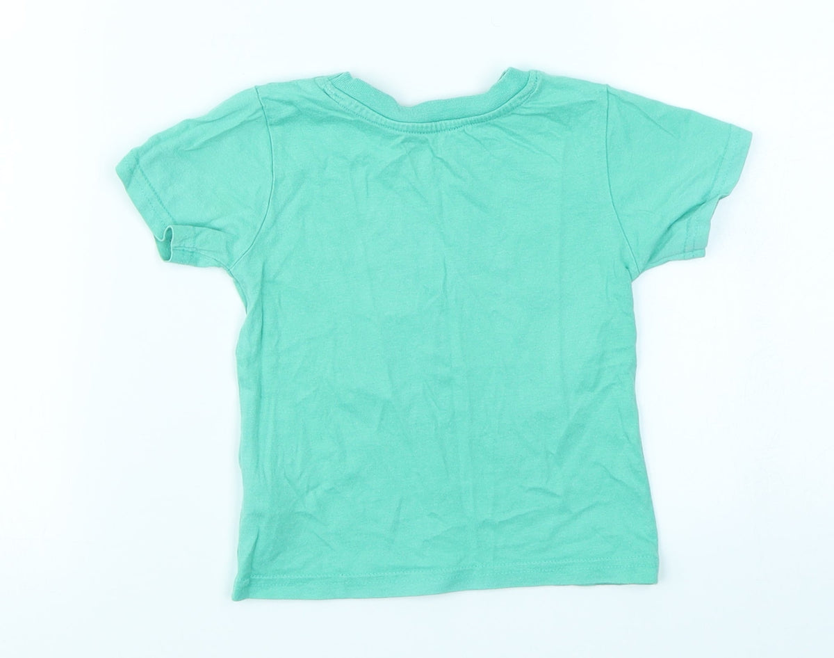 Back view of Primark boys’ green basic t-shirt, size 9-12, months