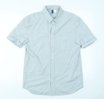 Mens UK Size S Divided Blue  Button-Up Short Sleeve Casual Shirt