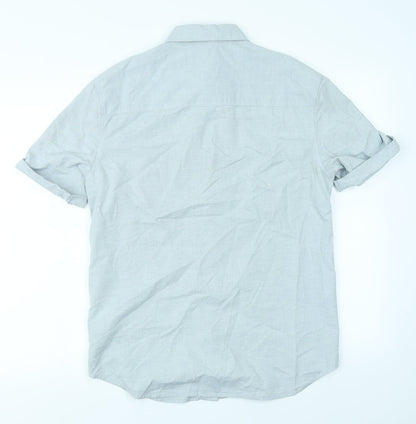 Mens UK Size S Divided Blue  Button-Up Short Sleeve Casual Shirt