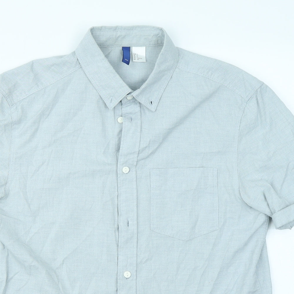 Mens UK Size S Divided Blue  Button-Up Short Sleeve Casual Shirt