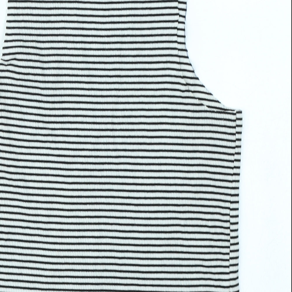 Brand and care label for H&M girls’ black striped basic tank, size 7-8, years
