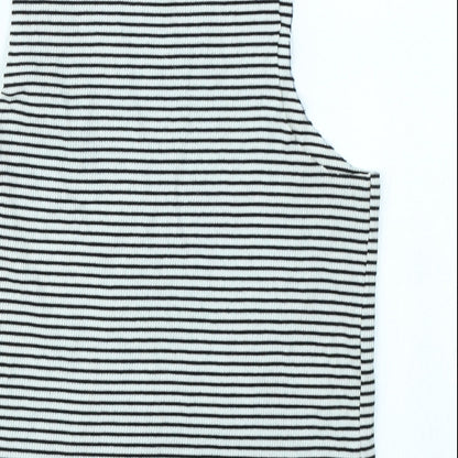 Brand and care label for H&M girls’ black striped basic tank, size 7-8, years
