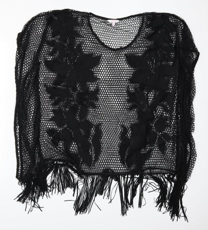 Papaya Womens Black  Knit T-Shirt Dress  Size S  - Open Knit Beach Cover Up