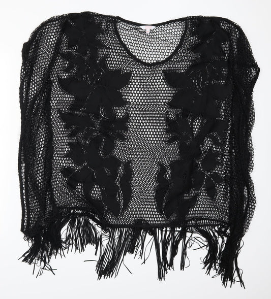 Papaya Womens Black  Knit T-Shirt Dress  Size S  - Open Knit Beach Cover Up