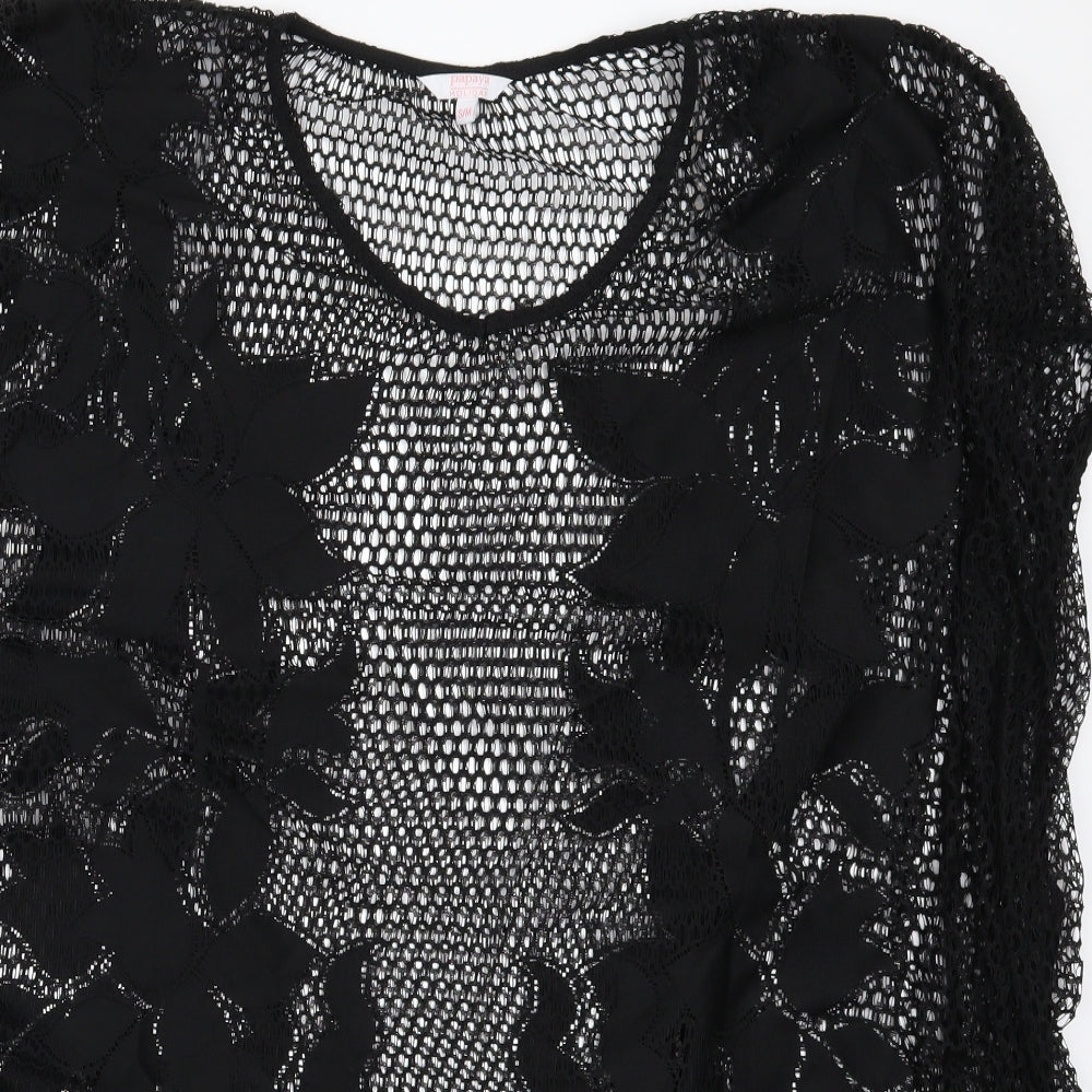 Papaya Womens Black  Knit T-Shirt Dress  Size S  - Open Knit Beach Cover Up