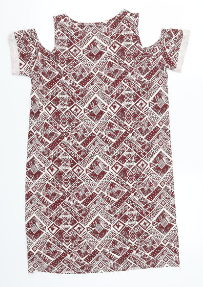 Boohoo Womens Red Geometric  T-Shirt Dress  Size 8